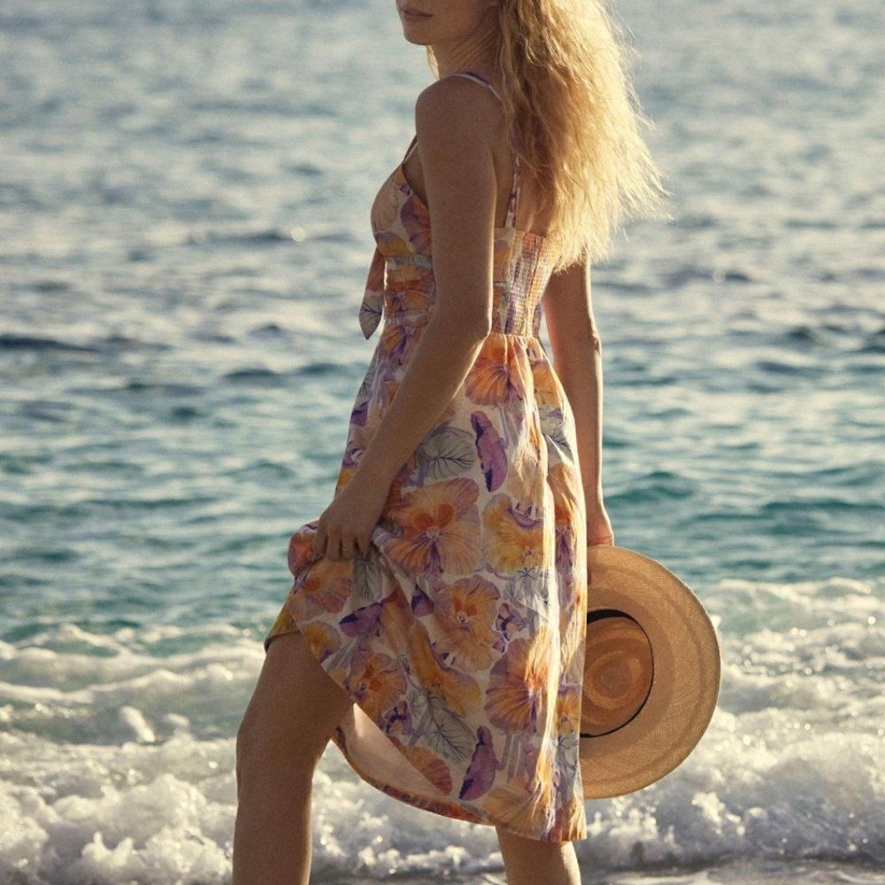 Cecilia Pettersson for Anthropologie Tie-Front Floral Midi Dress in Size US 8